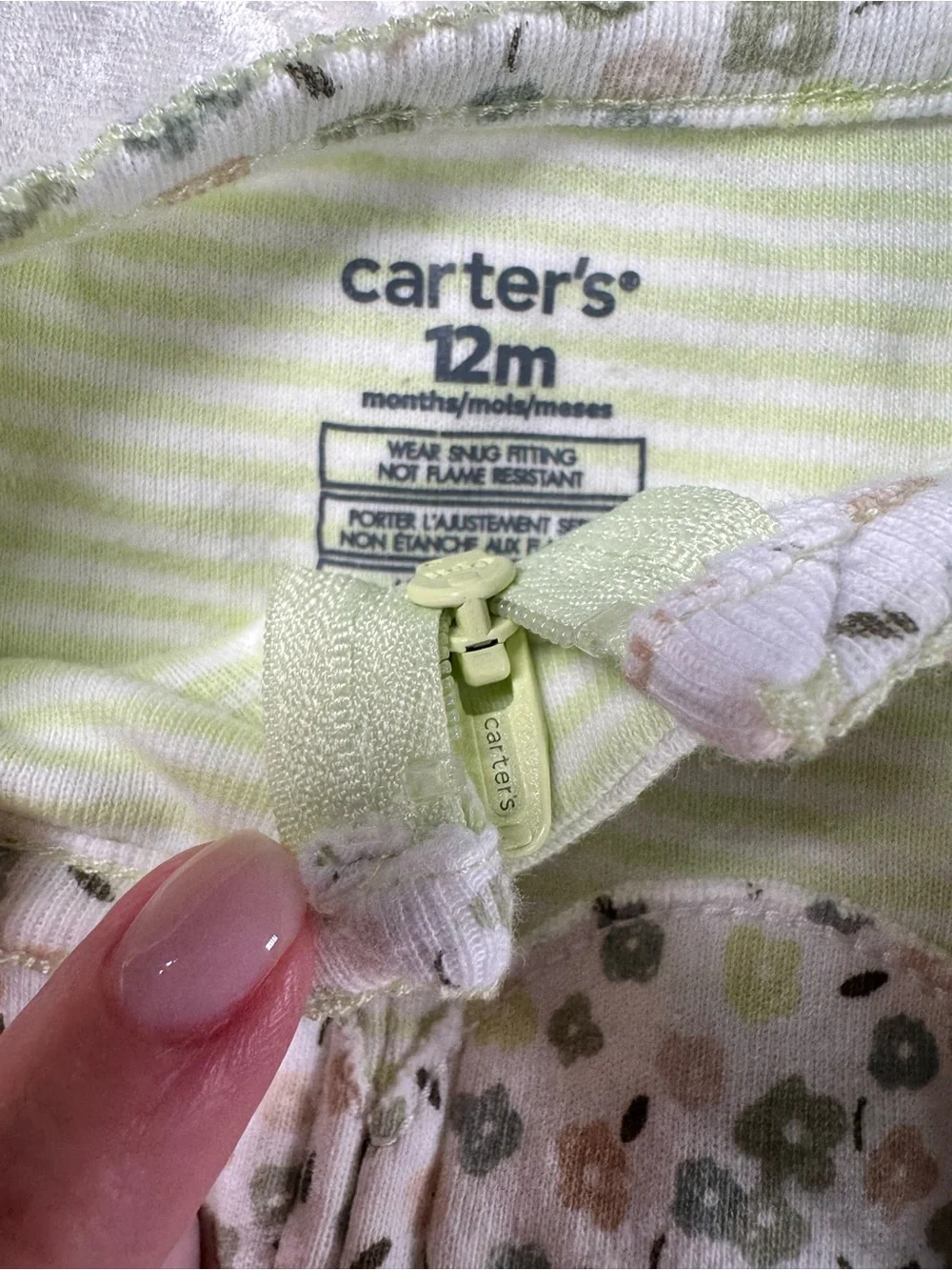 Carter's 2 way Green Stripe, Brown Floral, and Blue Floral Baby Footies - 3 Pack